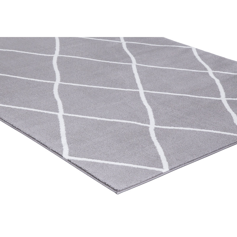Tapis zone grise diamond Merrie, Rectangle 2 pi 7 po x 4 pi 1 po