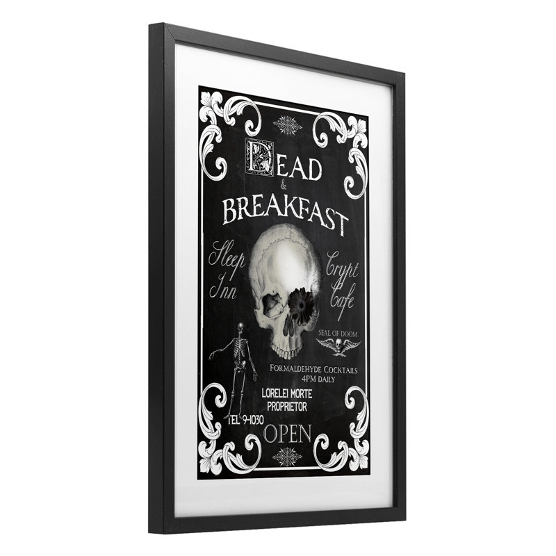 Impression morte sous le verre «Spooky Skull» par Sasha, H 20 po x l 14 po, Cadre noir minuit