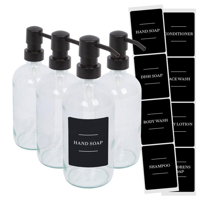 Glass Soap Dispensers with Labels - 500ml, Clear/Black