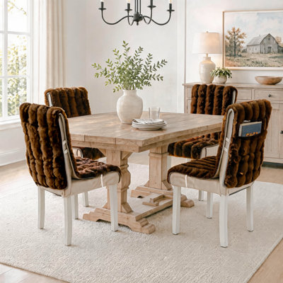 Vertical Pattern Plush Dining Chair Cover Set, Non-Slip Soft Chair Protector with Elastic Strap for Kitchen, Office and Living Room Chairs