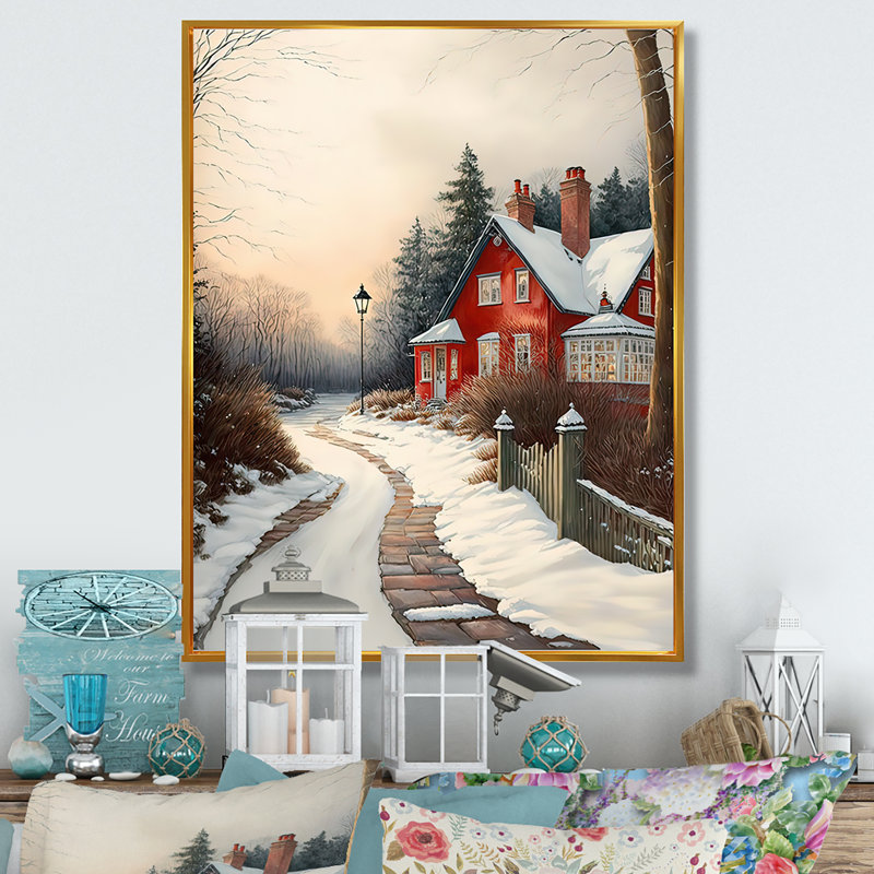 «Cold Winter View on the Country I», impression sur toile, H 40 po x l 30 po x P 1,5 po, Toile avec cadre flottant or