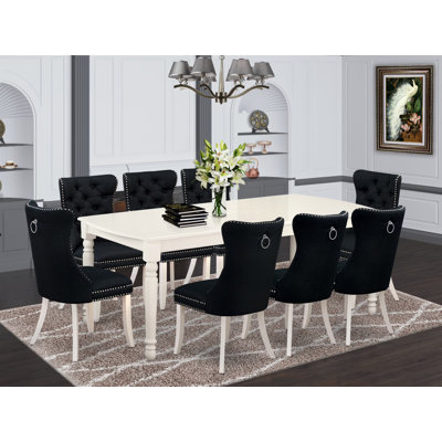 Ensemble de cuisine 9 pièces E88E3E14650142AAB118347861A340B7 comprenant une table de salle à manger rectangulaire avec rallonge amovible et 8 chaises rembourrées, lin blanc