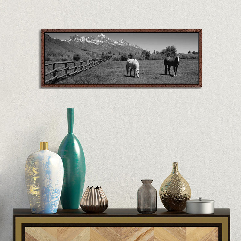 Horses And Teton Range Grand Teton National Park WY by Panoramic Images - Panoramic Gallery-Wrapped Canvas Giclée on Canvas