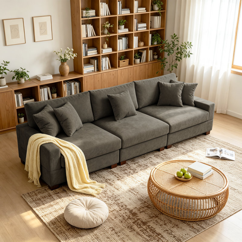 Canapé modulaire rembourré 3 pièces en chenille 3 pièces, Chameau
