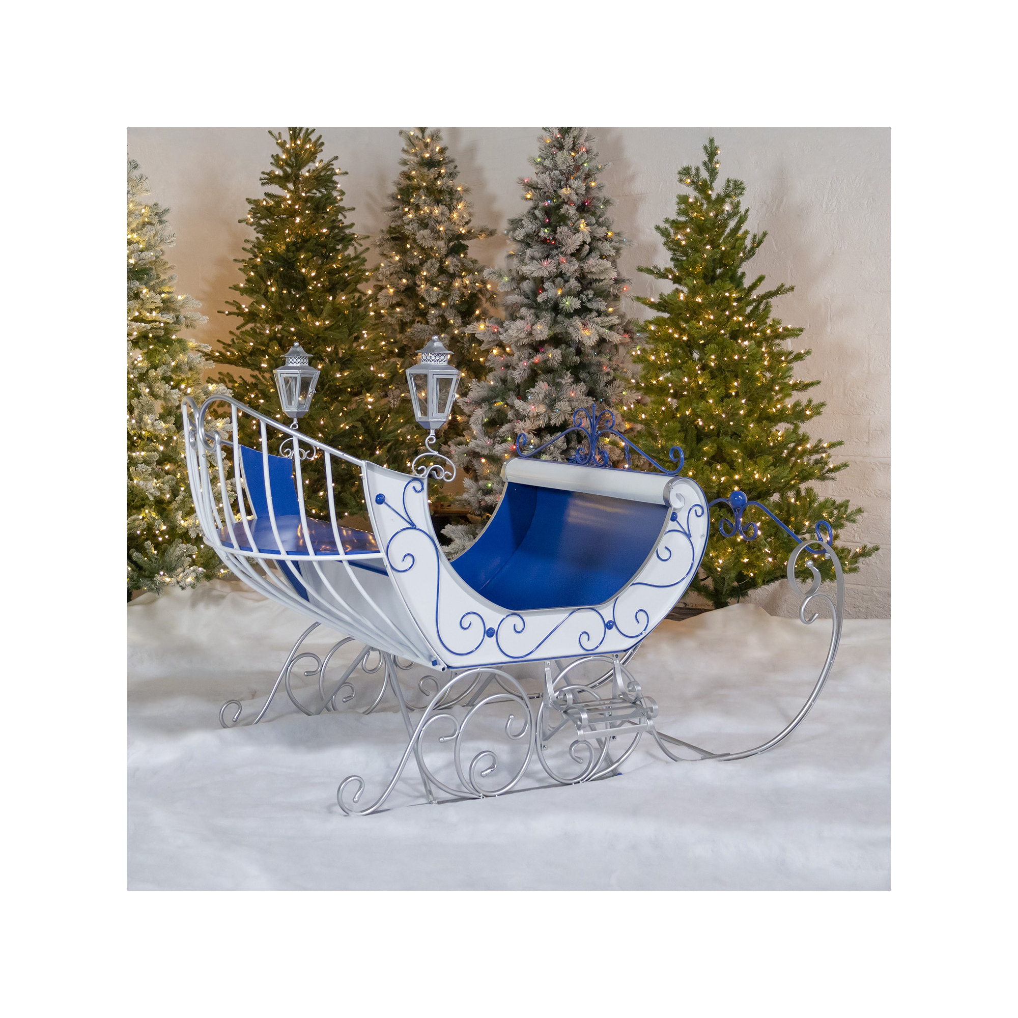 Large Victorian Style Christmas Sleigh "Kutaisi" Lawn Art/Figurine, White/Blue/Silver