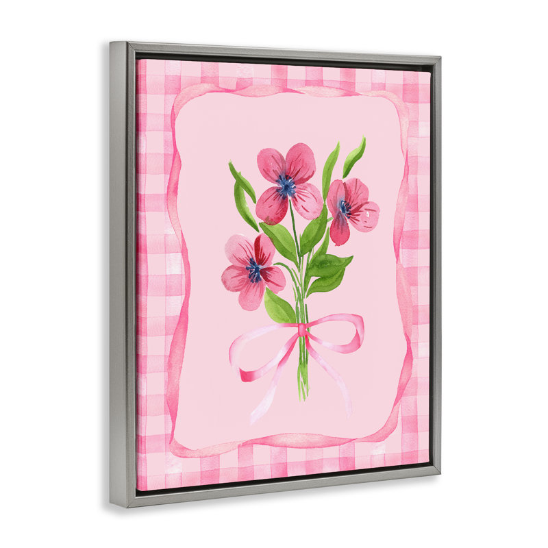 Cadre flottant avec bordure rose, conception par Nina Jacobs, Cadre flottant gris lustré, H 31 po x l 25 po
