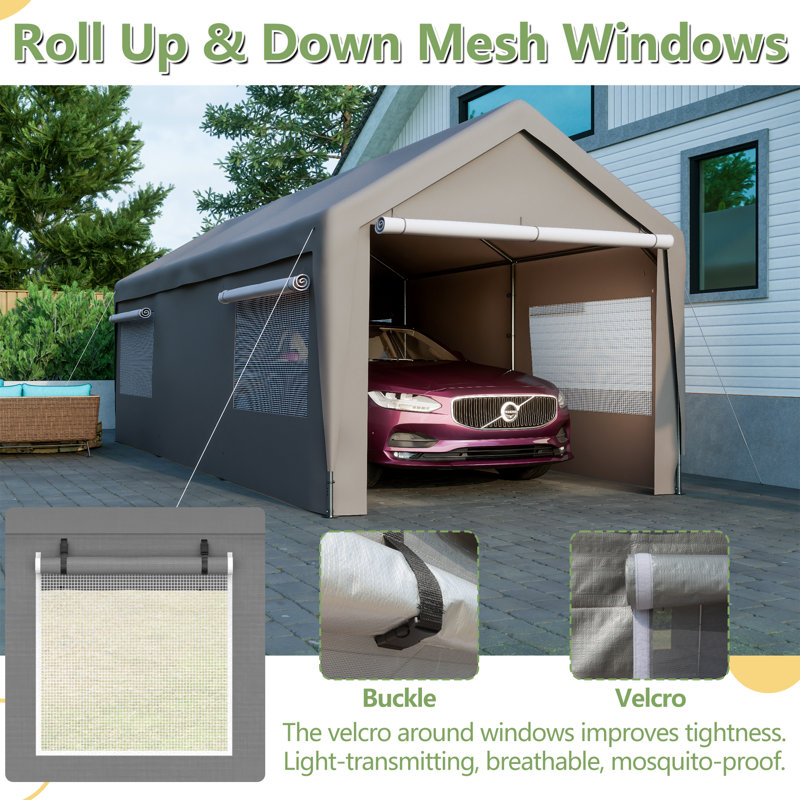 Gray 10' x 20' Portable Steel Carport with Windows