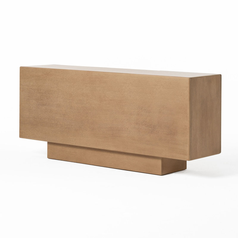 Buffet console 70 pouces Noe Ohan, 3 portes, bois d'hévéa brun clair