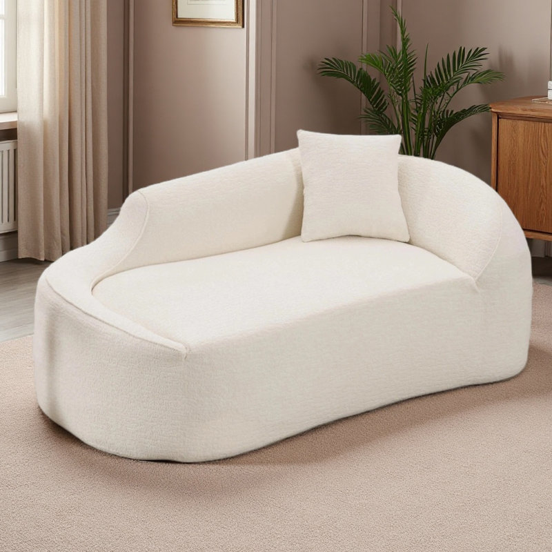Chaise longue longue à compression avec méridienne intérieure en chenille moderne avec siège profond et 1 coussin, Blanc lait