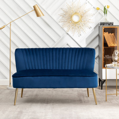 Delmon Velvet Loveseat with Gold Chrome Legs