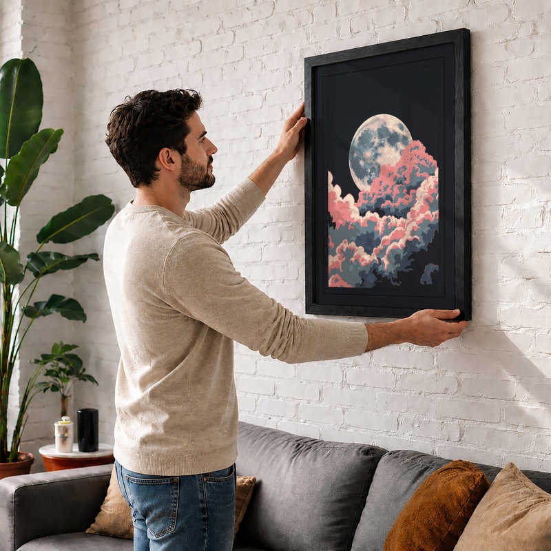 Moonlit Clouds Modern - Print, Black, A4 - 29.7 x 21.0 cm
