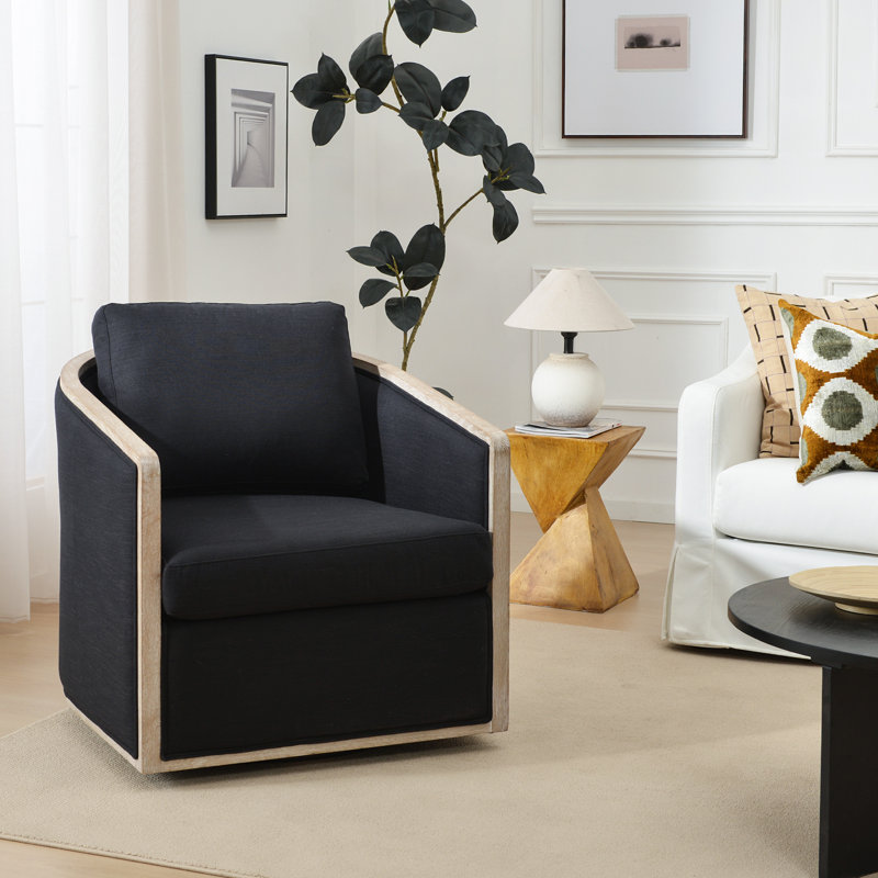 Fauteuil demi-tonneau pivotant de 30 po Holl, Lin noir