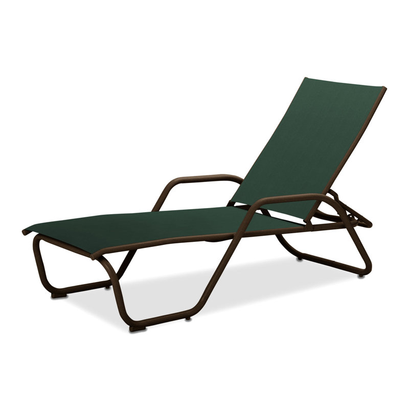 Outdoor Rust-Resistant Metal Chaise Lounge, Forest Forest Green 22D Sunbrella®, Textured Kona