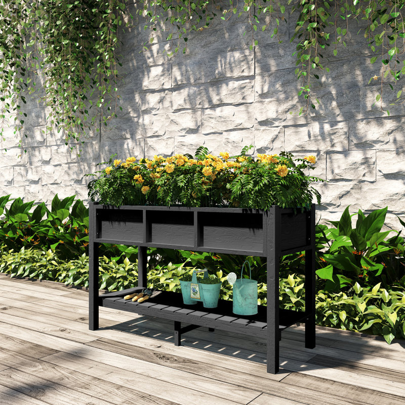 Raised Garden Bed Elevated Raised Planter for Patio Balcony, Black