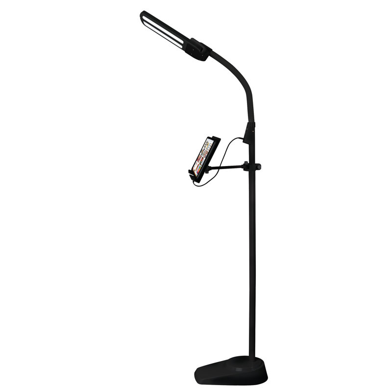 Black Adjustable LED Floor Lamp with USB Charging Port