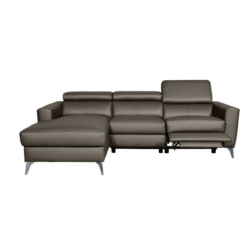 Amorian Leather Reclining Corner Sofa, Mud, Left Hand Facing