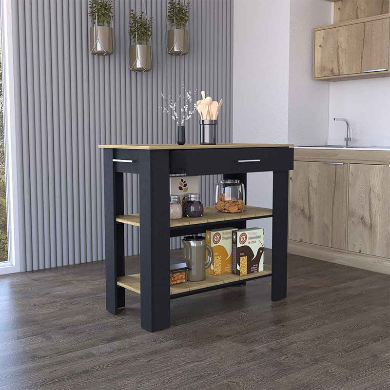 Kitchen Island 40 Inches Dozza, Two Shelves, Light Oak Finish