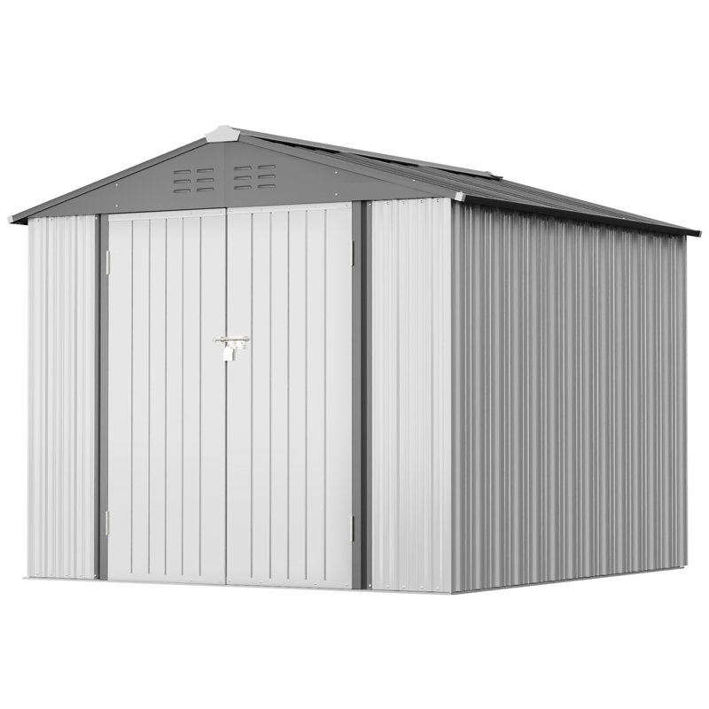 Outdoor 8 ft. W x 6 ft. D Metal Storage Shed, White/Gray