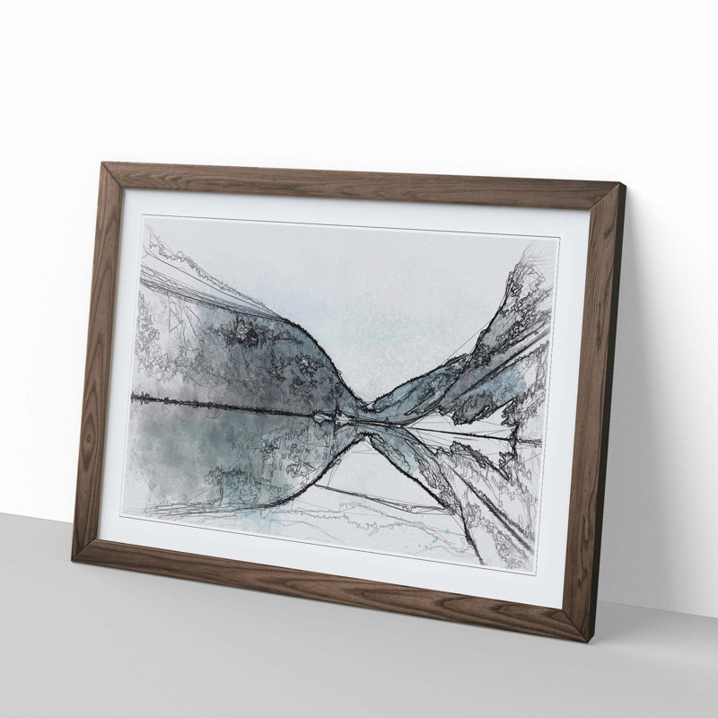 Mountain Range Reflection in Abstract - Picture Frame Graphic Art Print, 27cm H x 36cm W x 2cm D, Walnut Framed
