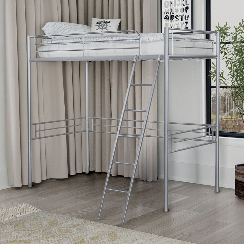 Lit mezzanine simple de style contemporain avec espace ouvert sous la structure métallique, Argent argent
