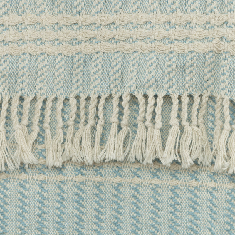  Jeté 100% coton géométrique tissé à la main, Bleu