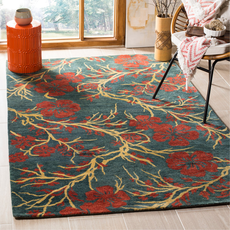 Tapis floral en laine touffeté à la main Jolyne Metro, Rectangle 8 pi x 10 pi