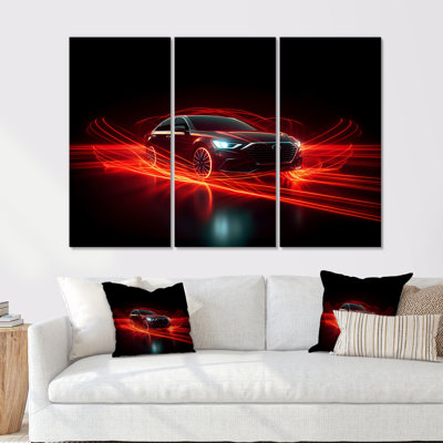 Neon Light Strips Around Red Sedan I - Car/Van Wall Decor Set