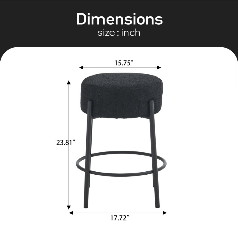 Tabouret de comptoir 23,81 po Gwyneira, Noir, Noir