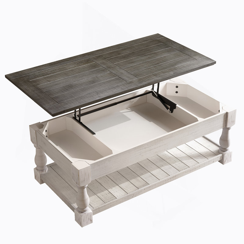 Table basse avec plateau fixe Farmhouse, Gris antique, Blanc antique