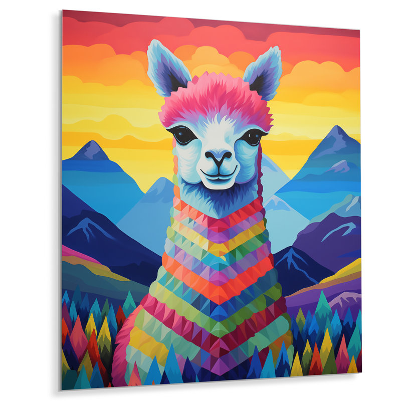 Alpaga coloré au Chili, paysage de montagne - lama, décoration murale, Sans cadre en métal, H 32 po x l 16 po x P 1 po