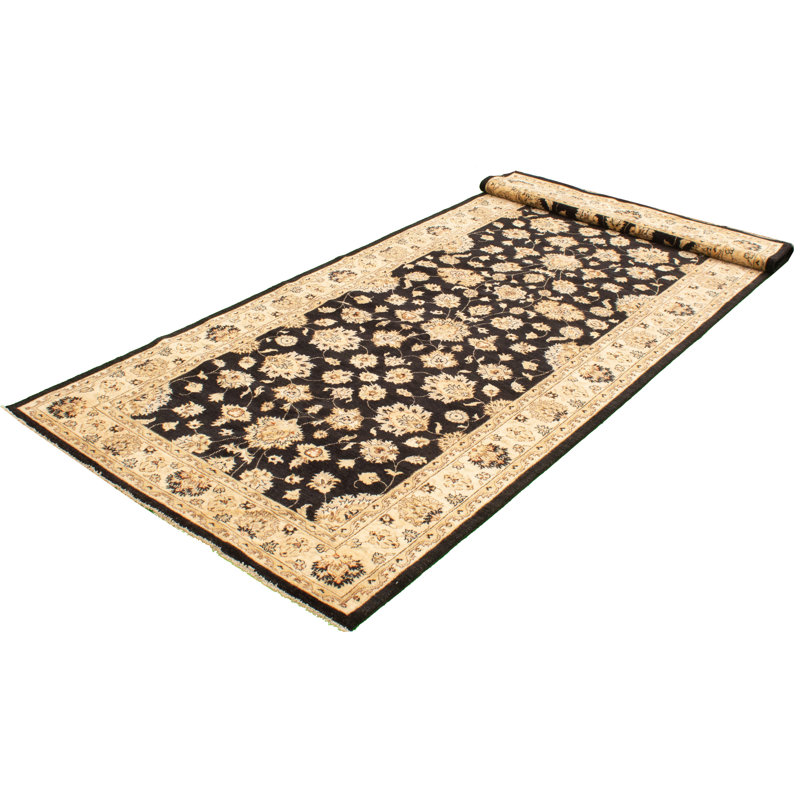 Tapis de couloir en laine noué à la main de conception unique 6 pi 2 po x 14 pi 7 po Deretha New Age Tapis décoratif beige/noir