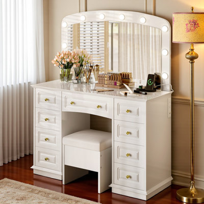 Ensemble de coiffeuse avec miroir lumineux et tabouret