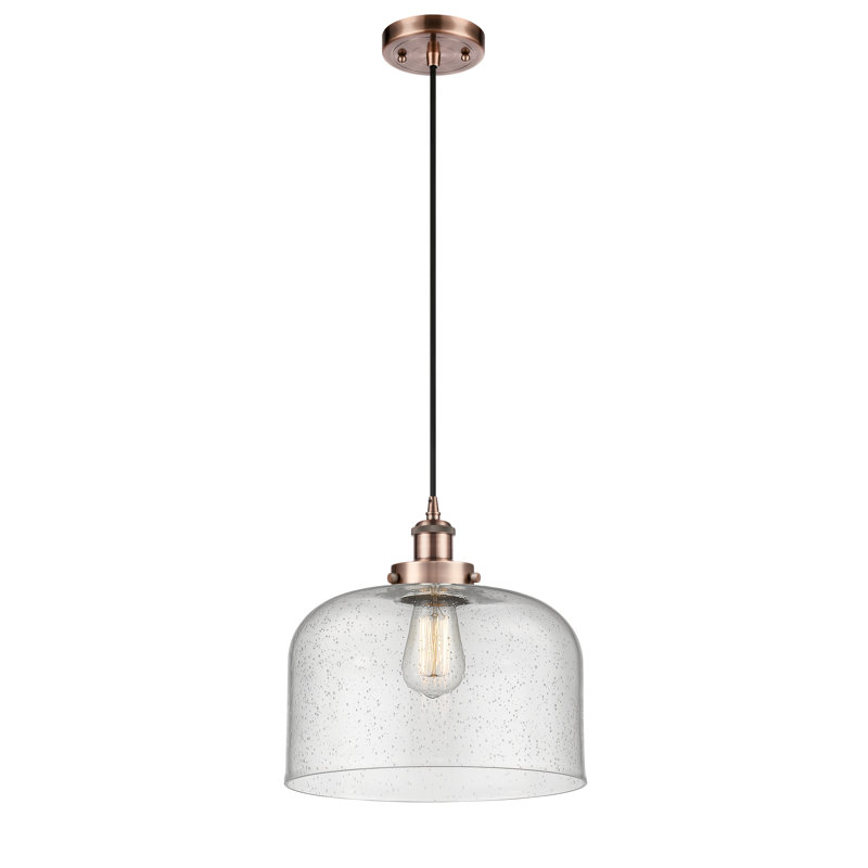 Mini luminaire suspendu à cordon 1 lumière Ballston Urban Bell, Grainé, Cuivre antique, Ampoule non incluse