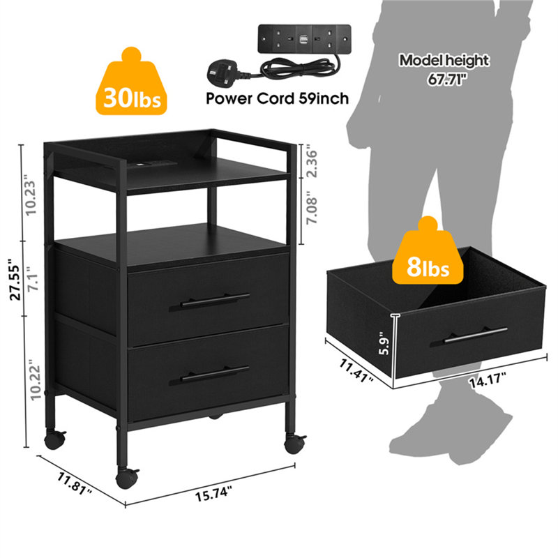40 cm W Chest of 2 Drawers