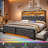  Upholstered Bed with Wood Frame, 4 Storage Drawers, Modern Bed Frame with Charging Station & LED Lights, Headboard Included,Queen/Gray-108946934-108946936