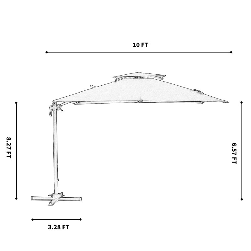 Parasol carré en porte-à-faux 10 pi Anand, H 99,24 po x l 120 po x P 120 po, Orange