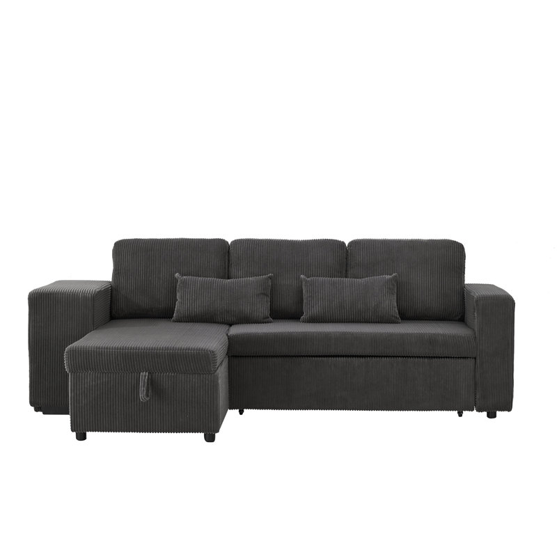 L-shaped Convertible Sofa Bed With Storage Chaise, Dark Grey