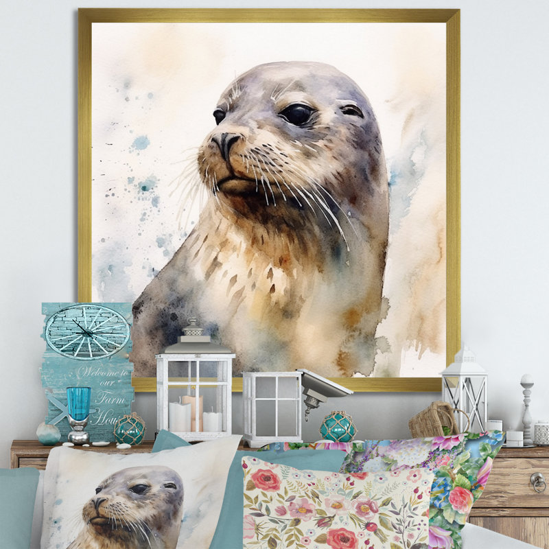 Curieux otarie II sur toile, H 16 po x l 16 po x P 1 po, Cadre doré à une seule photo