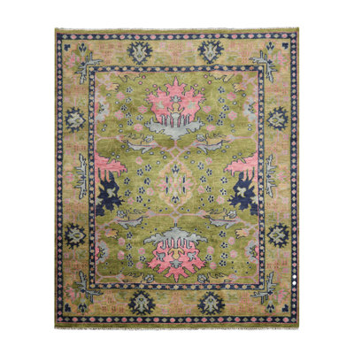 Multi Size Hand Knotted Oushak Wool William Morris Area Rug Green, Rust