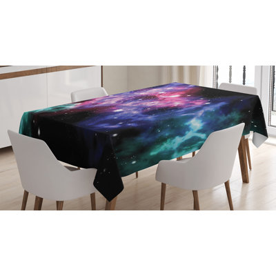 Outer Space Tablecloth, Stars And Dusty Gas Cloud In Planetary Cosmos Universe Print, Rectangular Table Cover For Dining Room Kitchen Decor, 52" X 70", Purple Pink Navy