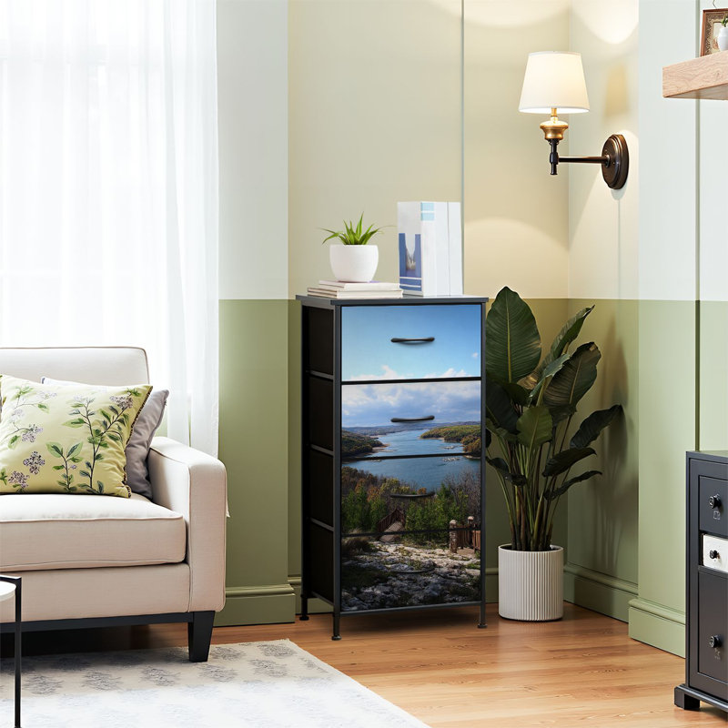 4 Drawer Dresser for Bedroom, Narrow Chest of Drawers, Wooden Top and Study Iron Frame 18"x37.5"-(WxH)