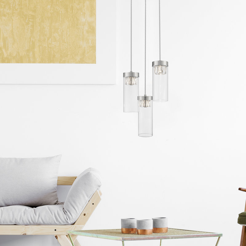 Raunds 3 - Light Cluster Cylinder Pendant, Satin Nickel