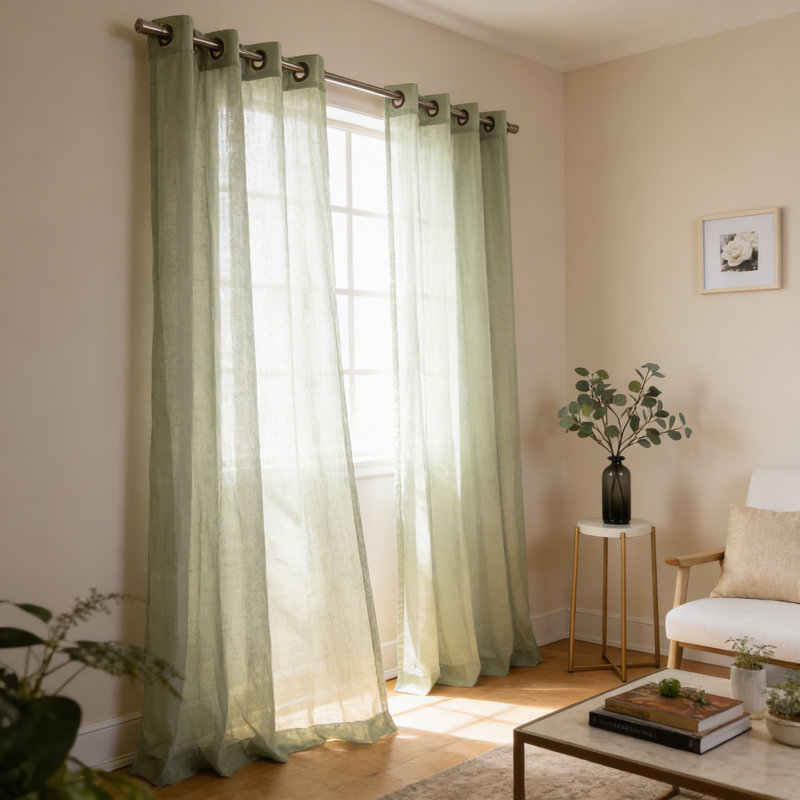 Paire de rideaux semi-transparents avec œillets Taumsauk, L 52 po x L 84 po, Reseda