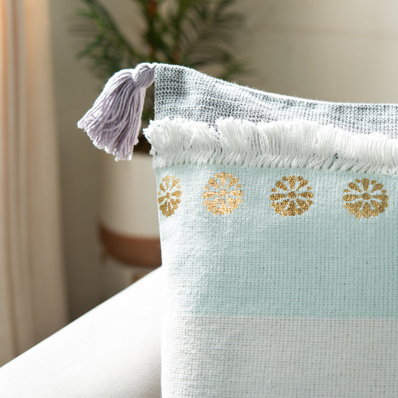 Norra 20" Gray and Gold Cotton Throw Pillow