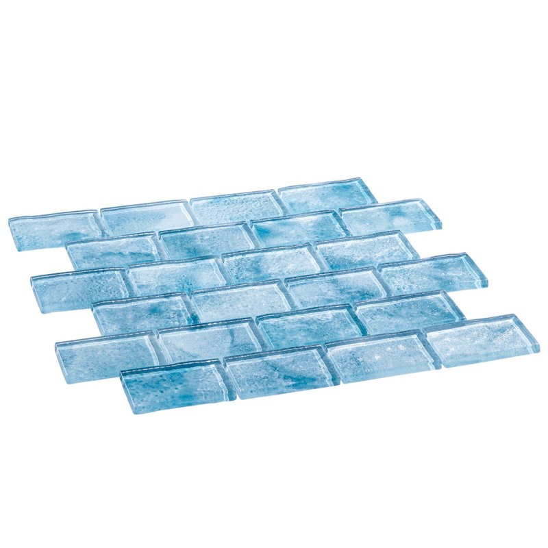 Nimbus Blue 2-in. x 3-in. Marble Look Brick Joint Polished Glass Floor & Wall Mosaic Tile, Apura