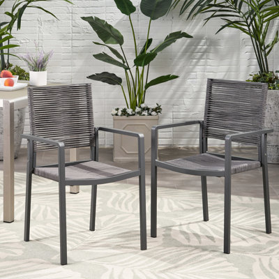 Chaise de salle à manger d'extérieur en aluminium avec assise en corde tissée, structure grise et foncée 2 pièces