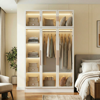 Garde-robe moderne avec lumière DEL et porte en verre trempé