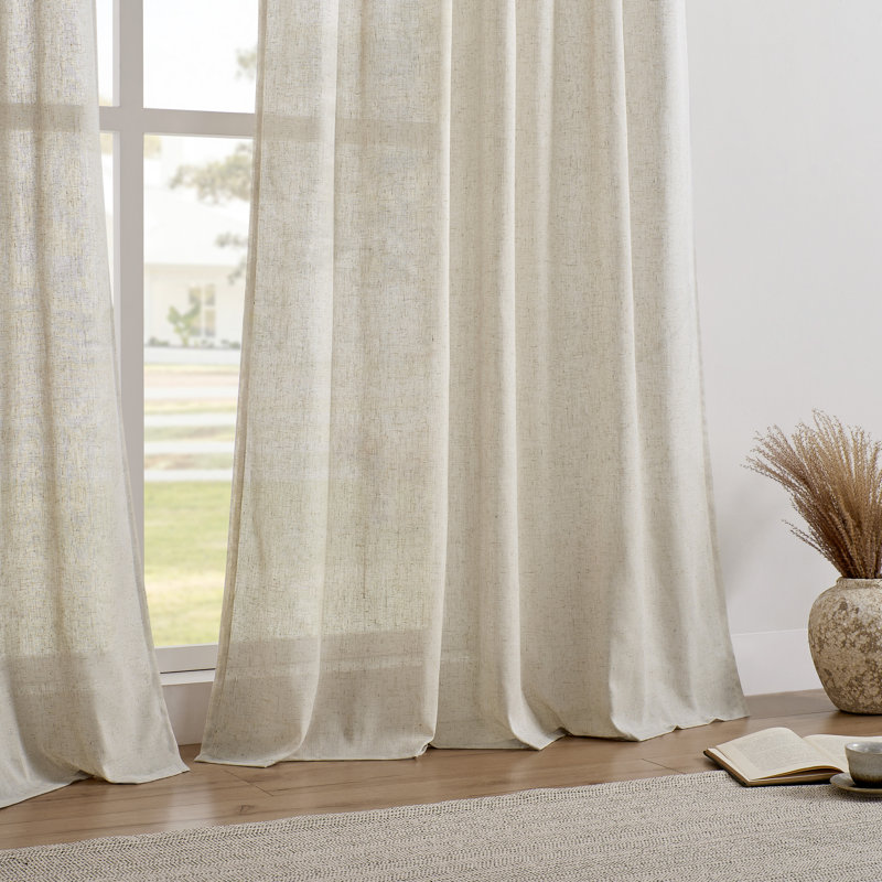  Draycott Semi Sheer Back Tab Curtain Panel Pair, Beige, 52" W x 72" L