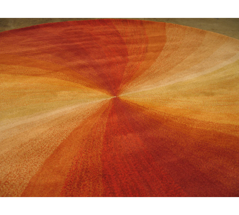 Nauvoo Red Hand Tufted Orange Contemporary Abstract Wool Area Rug, Round 4'