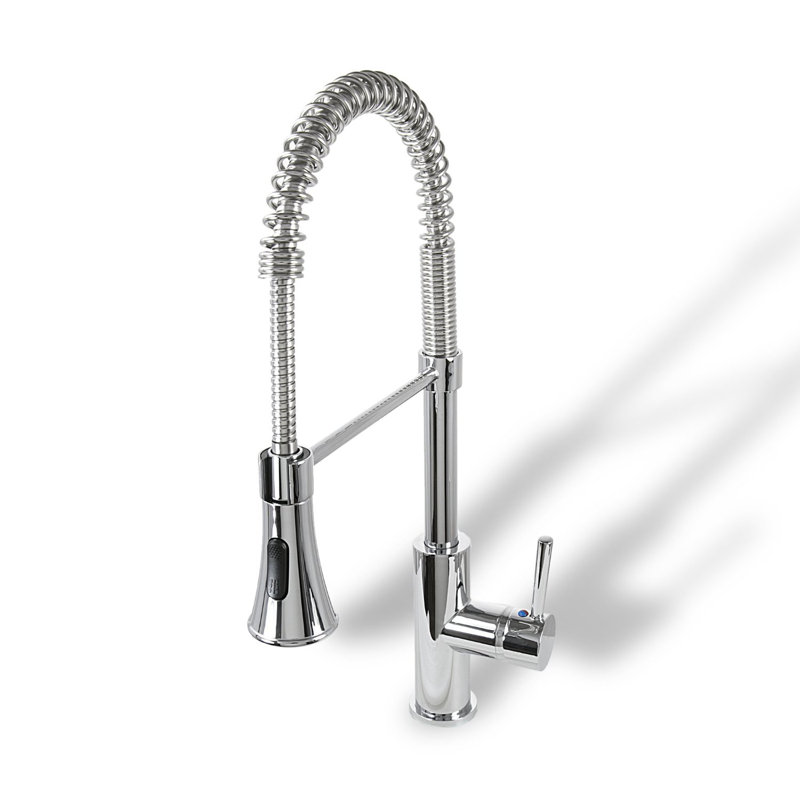 Euro Collection High-Arc Single Handle Kitchen/Bar Faucet with 2-Function Pull-Down Spring Spout Sprayer - Chrome Polished